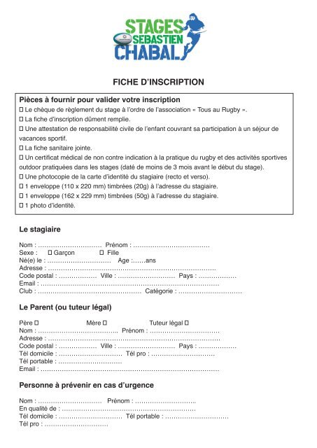 FICHE D'INSCRIPTION - FFR