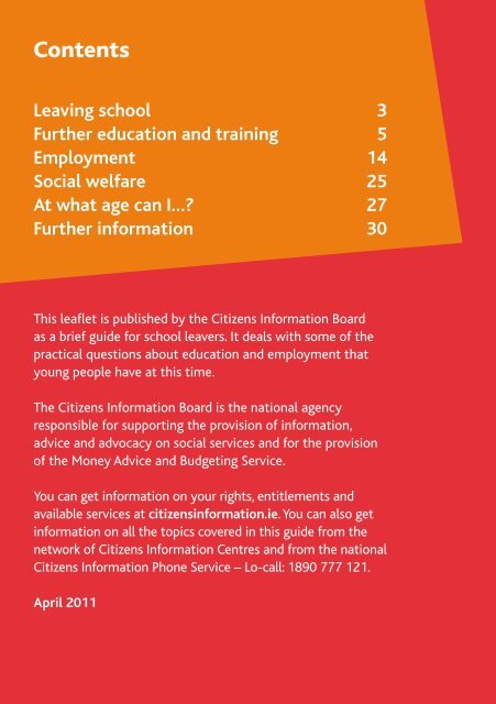 Information for School Leavers (pdf) - Citizens Information Board