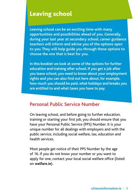 Information for School Leavers (pdf) - Citizens Information Board