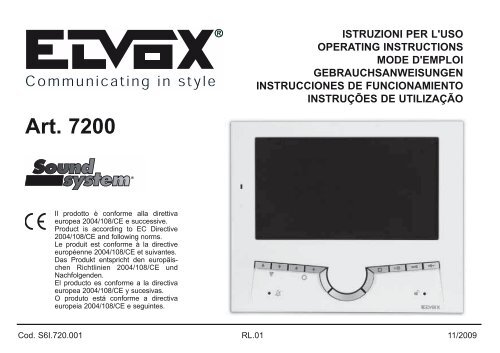 Art. 7200 ISTRUZIONI PER L'USO OPERATING ... - Elvox