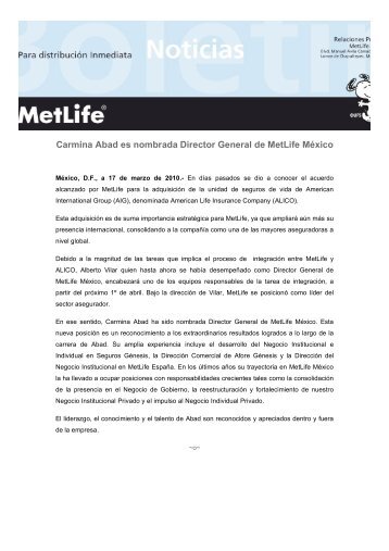 Carmina Abad Director General de MetLife MÃ©xico