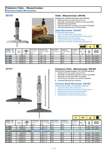 PrÃ¤zisions Tiefen - Messschrauben Precision Depth Micrometers