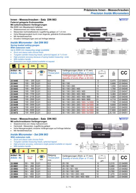 PrÃ¤zisions Tiefen - Messschrauben Precision Depth Micrometers