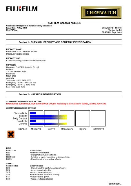 Chemwatch Australian MSDS 31-8731 - FUJIFILM Australia