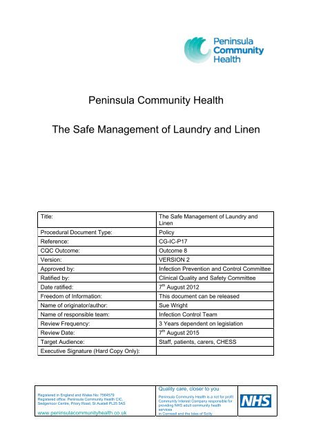 The Safe Management of Laundry and Linen
