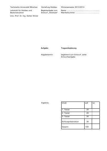 Fachaufgaben - Lehrstuhl für Holzbau und Baukonstruktion