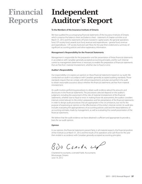 Ontario Annual Report - Insurance Institute of Canada