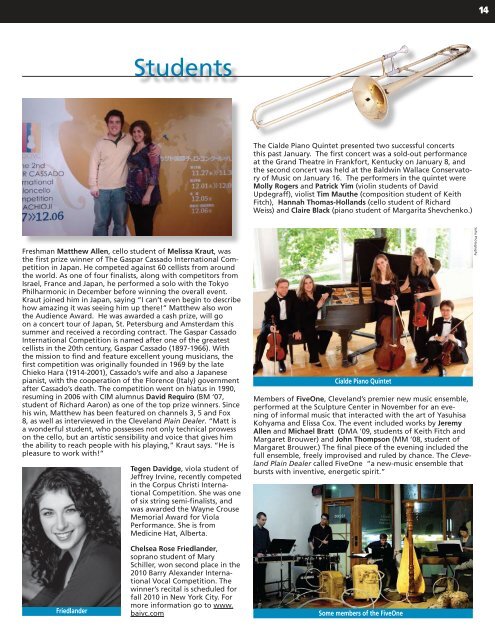 In this Issue: - Cleveland Institute of Music