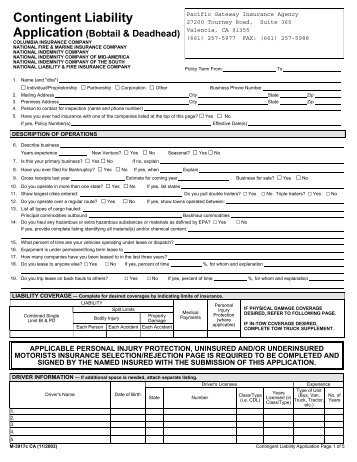 Contingent Liability Application (Bobtail & Deadhead) - California