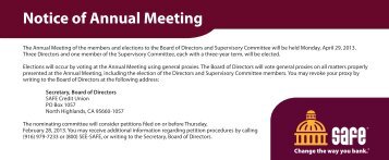 Inside the Advisor / Notice of Annual Meeting - SAFE Credit Union