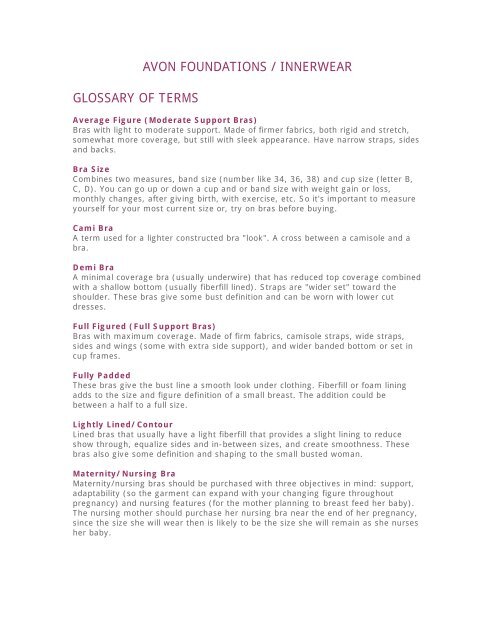 Avon Foundations Innerwear Glossary Of Terms