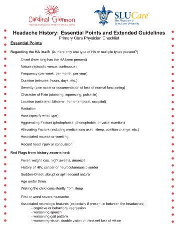 Headache History Checklist
