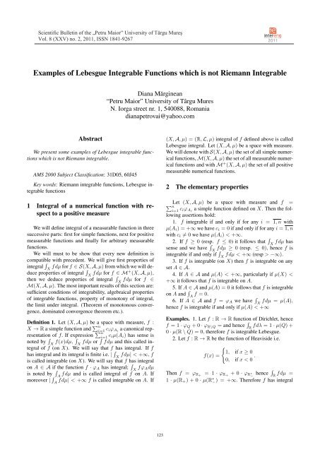 Examples Of Lebesgue Integrable Functions Which Is Not Riemann