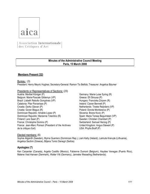 Minutes of the Administrative Council Meeting ... - AICA international