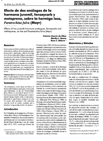 Efecto de dos analogos de la hormona iuvemil, fenoxycarb y ...