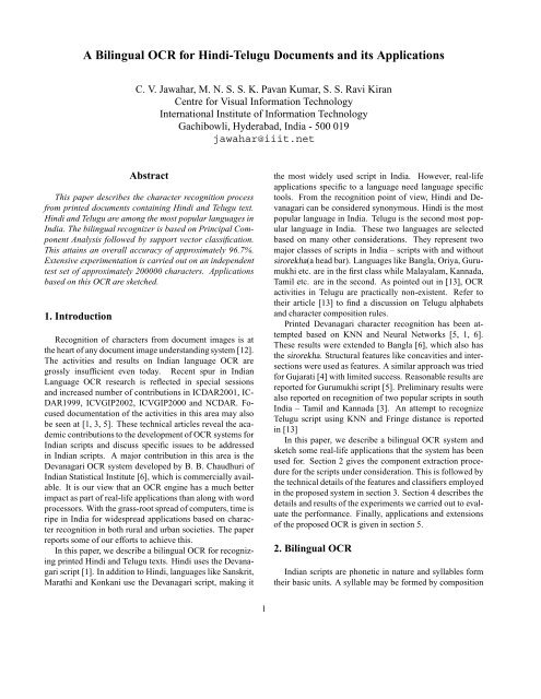 A Bilingual Ocr For Hindi Telugu Documents And Its Cvit A Bilingual Ocr For Hindi Telugu Documents And Its Cvit