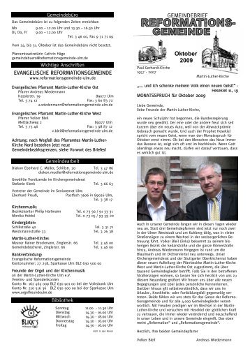 GEMEINDEBRIEF Oktober 2009 - Reformationsgemeinde Ulm