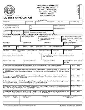 application form - Texas Racing Commission