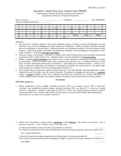 Pobierz - Katedra Chemii Fizycznej