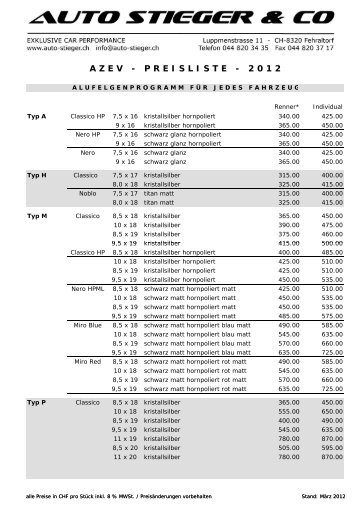 azev - preisliste - Auto-Stieger & Co