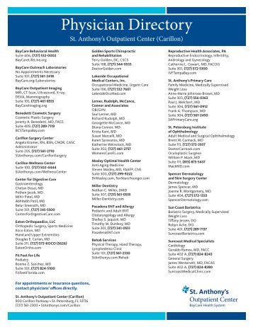 Outpatient Center Physician List - St. Anthony's Hospital