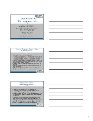 Legal Issues in Entrepreneurship - Singleton Law Firm, PC