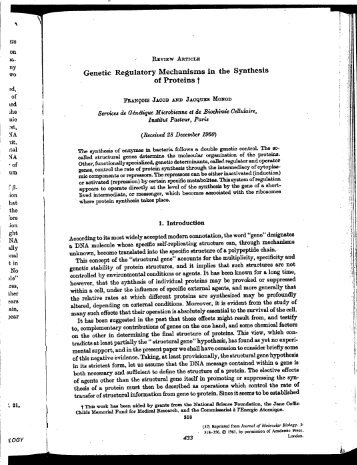 Genetic Regulatory Mechanisms in the Synthesis of Proteins t