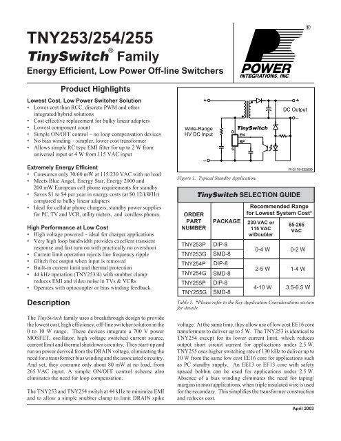 AC//DC Converter IC 11 W TinySwitch-II Family 265 VAC Flyback 85 VAC SMD-8