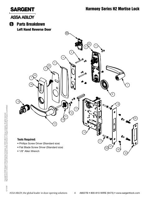 Sargent H2-Mortise Parts Breakdown - Access Hardware Supply