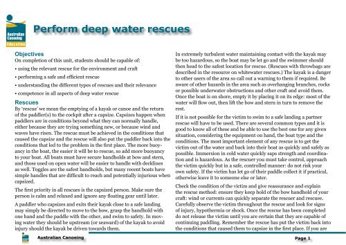 Perform deep water rescues - Australian Canoeing