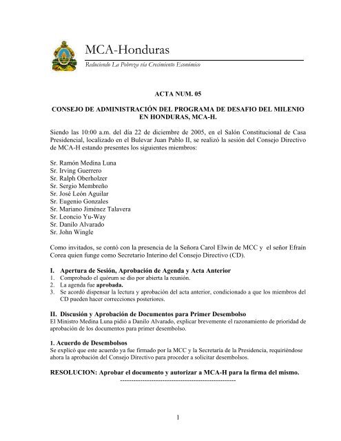Acta 05 - Cuenta del Milenio - Honduras