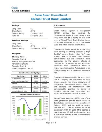 Mutual Trust Bank Limited - Credit Rating Agency of Bangladesh