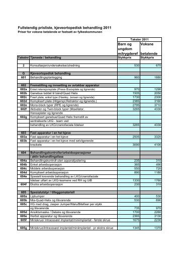 Fullstendig prisliste, kjeveortopedisk behandling 2011 Barn og ...