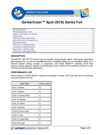 GerberColorâ¢ Spot (GCS) Series Foil - Gerber Scientific Products