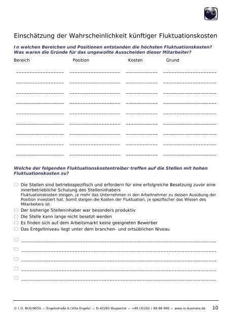 Checkliste Ermittlung der Fluktuationskosten - I.O. BUSINESS