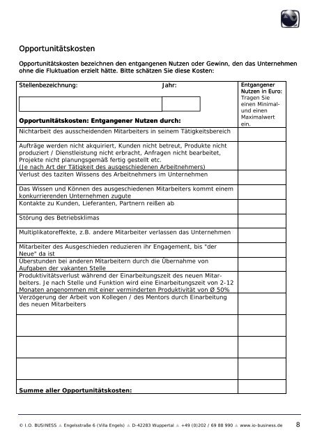 Checkliste Ermittlung der Fluktuationskosten - I.O. BUSINESS