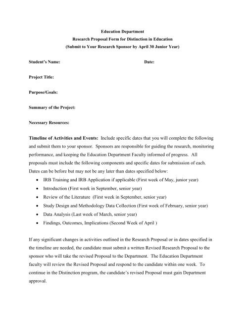 Research Proposal Form for Distinction in Education