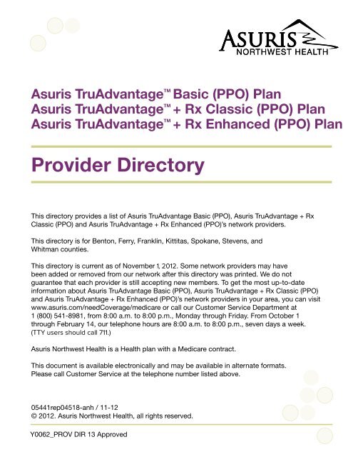 Pdf Provider Directory Asuris Northwest Health