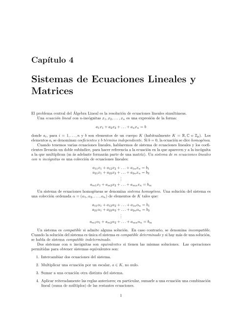 Sistemas de Ecuaciones Lineales y Matrices - QueGrande