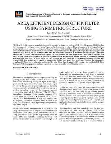 area efficient design of fir filter using symmetric structure - Ijarcce.com