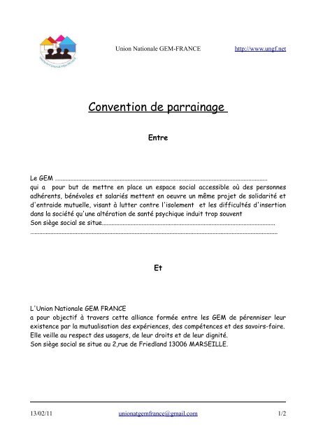 Convention de parrainage - Union Nationale GEM FRANCE