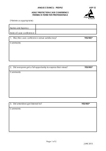 Adult Protection Case Conference feedback form for professionals