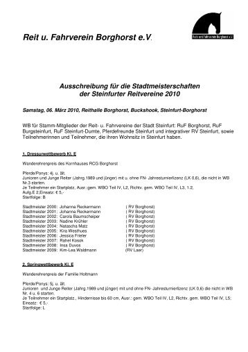 Reit u. Fahrverein Borghorst eV. Ausschreibung für die ...