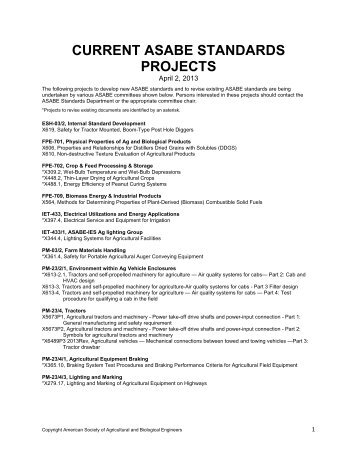 current asabe standards projects - American Society of Agricultural ...