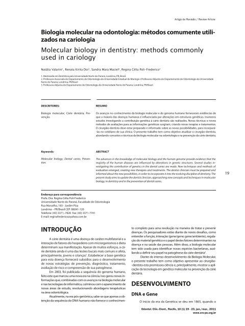 Biologia molecular na odontologia: mÃ©todos ... - Rev@Odonto