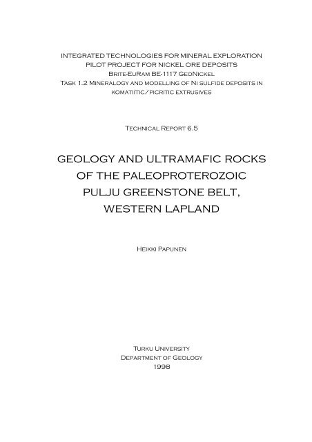 Geology and ultramafic rocks of the Paleoproterozoic Pulju ...