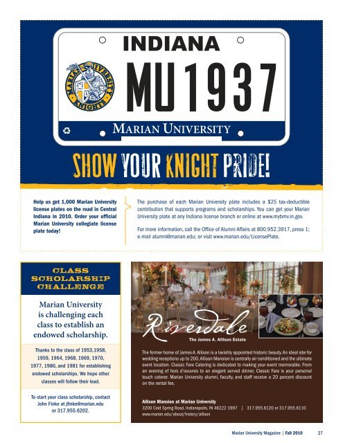 Download the fall 2010 issue of the Marian University Magazine.