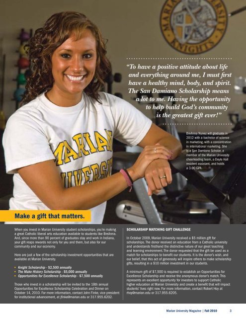 Download the fall 2010 issue of the Marian University Magazine.