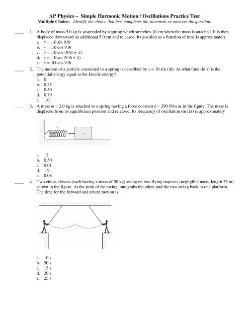 AP Physics Simple Harmonic Motion Oscillations Practice Test