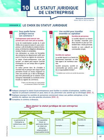 LE STATUT JURIDIQUE DE L'ENTREPRISE - Decitre